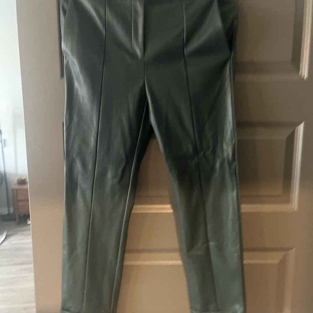 Stylish Green Faux Leather Pants
